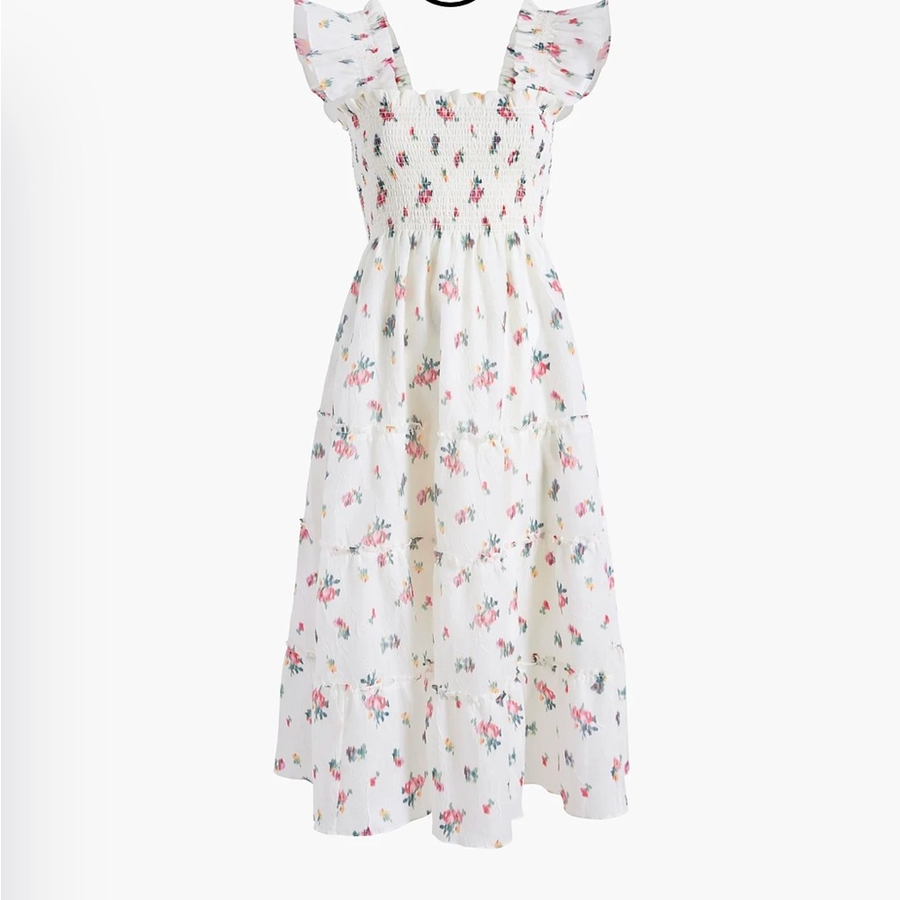 NWT Hill House Ellie Midi Nap Graduation Dress Ivory Ikat Floral Crushed Taffeta - Picture 6 of 9